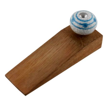 Blue Striped Dotted Cackle Wooden Door Stopper